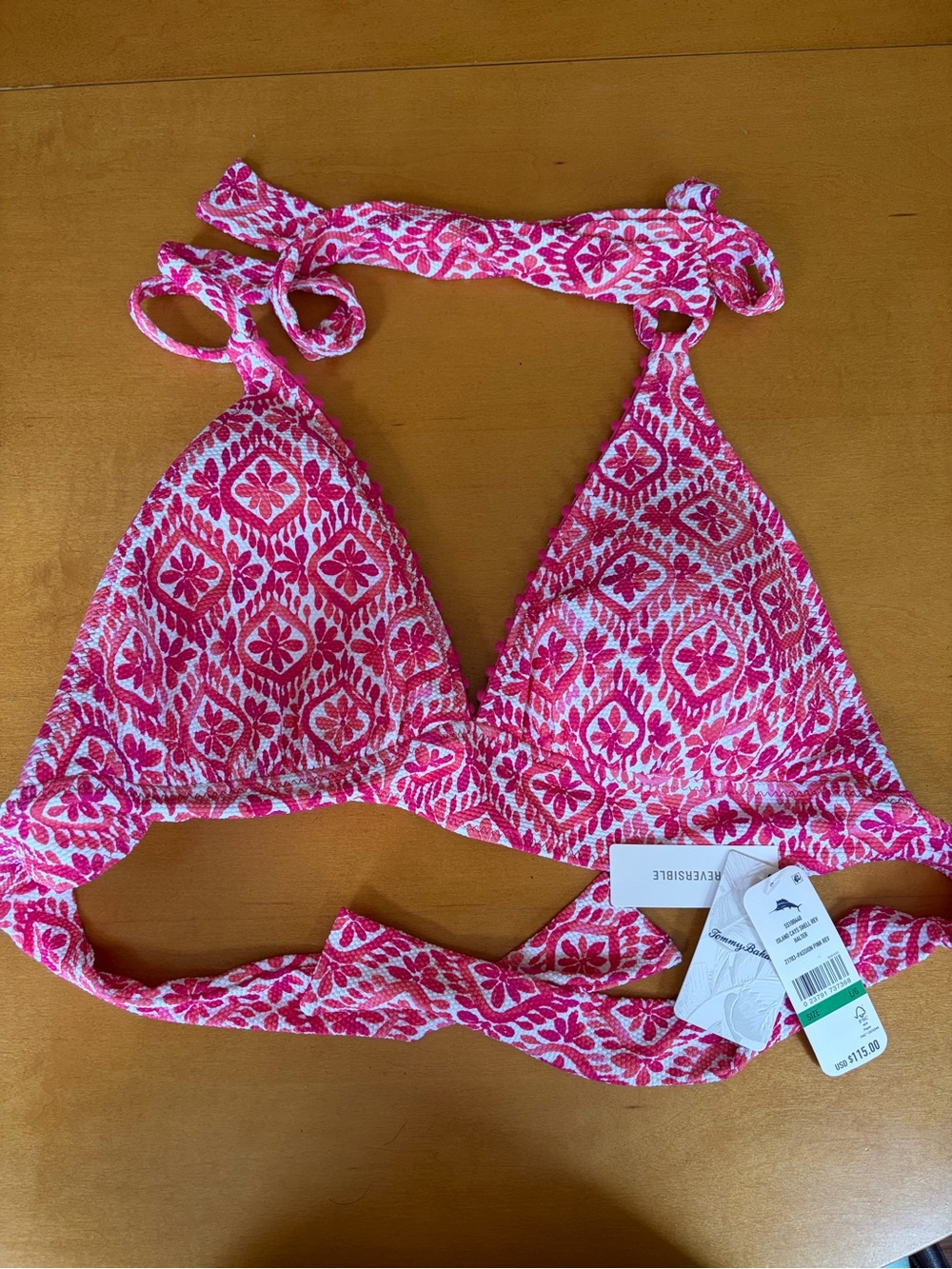 Women’s Tommy Bahama Pink Patterned Reversible Triangle Swim Top